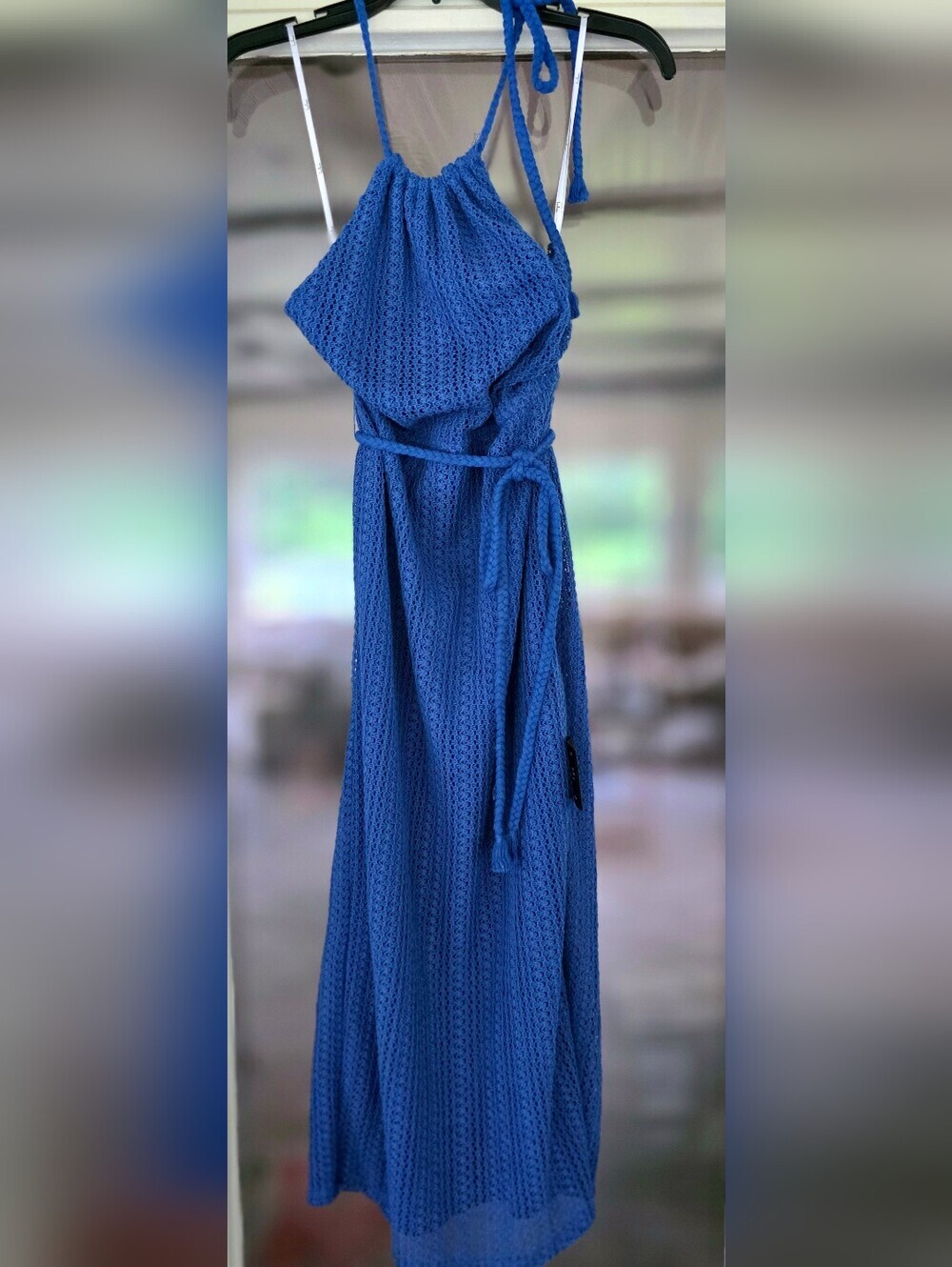 New Lulu's Royal Blue Crochet Halter Midi Dress Sz Medium M